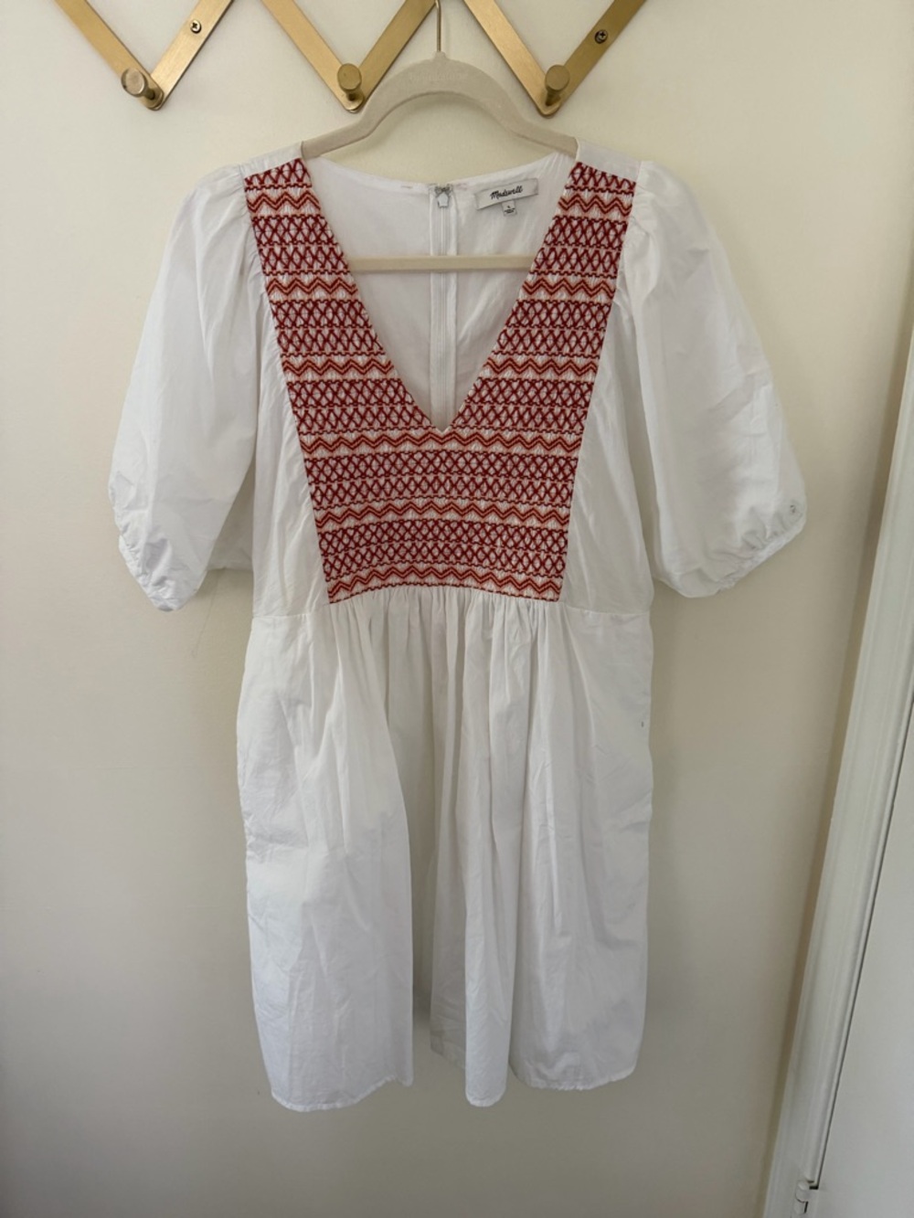 Madewell Embroidered Poplin V-Neck Mini Dress